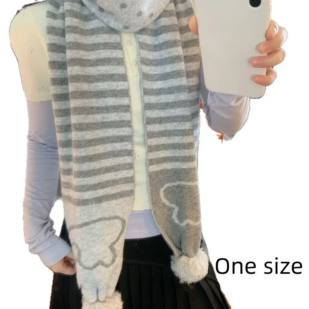 ผ้าพันคอไหมพรมลายทางแฟชั่นฤดูใบไม้ร่วงฤดูหนาว สไตล์เกาหลี Y2K ผ้าพันคอผู้หญิงลายจุด อุ่นคอ ของขวัญ