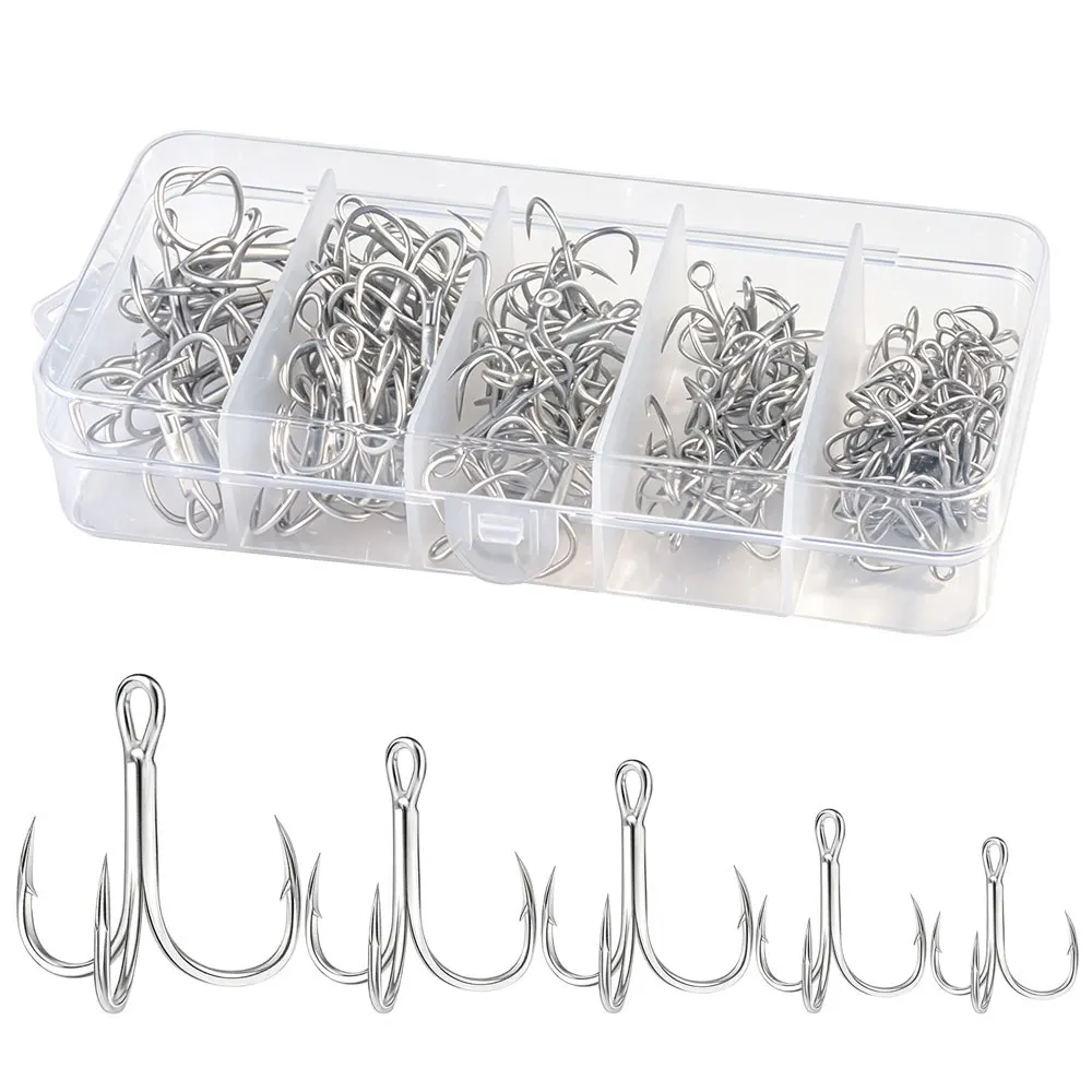 100 Stück 4 #   6 #   8 #   10 # 2 #   Angelhaken aus Hochkohlenstoffstahl, Dreifachhaken, gebogene Dreifach-Fischhaken, Set Ankerhaken für das Meeresangeln