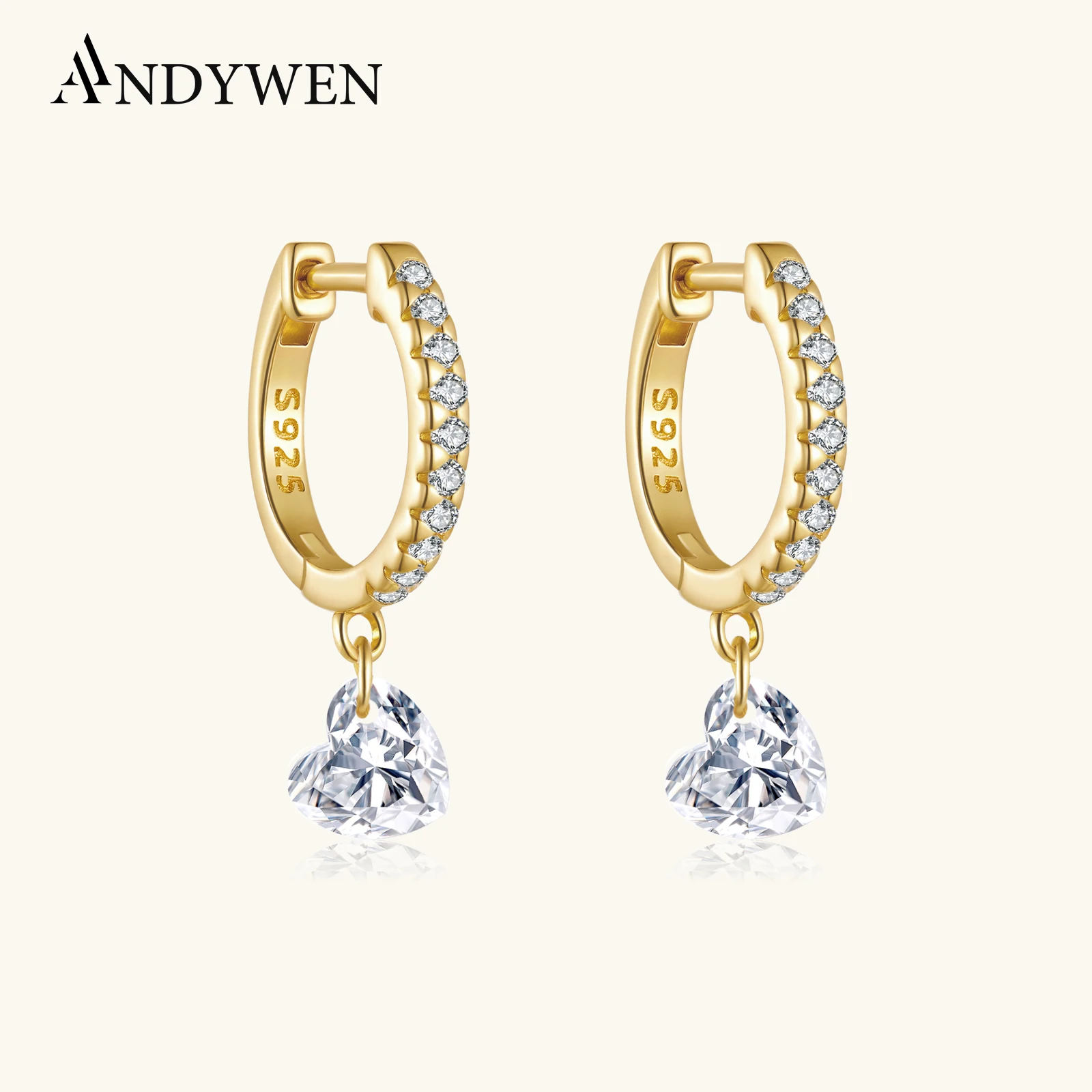 

Серьги-подвески ANDYWEN из стерлингового серебра 925 пробы с блестящим сердечком и цирконием, романтический свадебный подарок для женщин, 2026