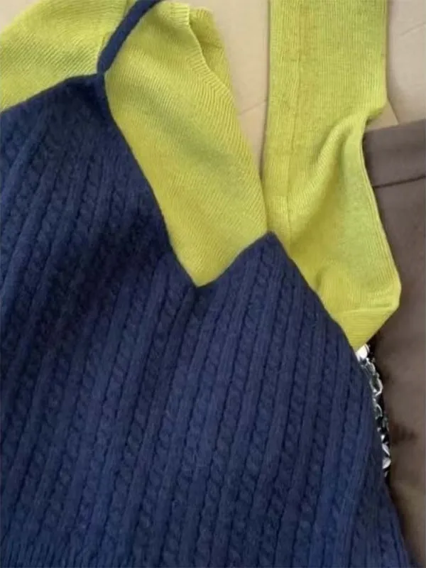 اللون بلو محبوك طويل Sve سترة المرأة الخريف الشتاء سليم صالح قاعدة طبقة قطعتين مجموعة Faionable مكافحة الشيخوخة