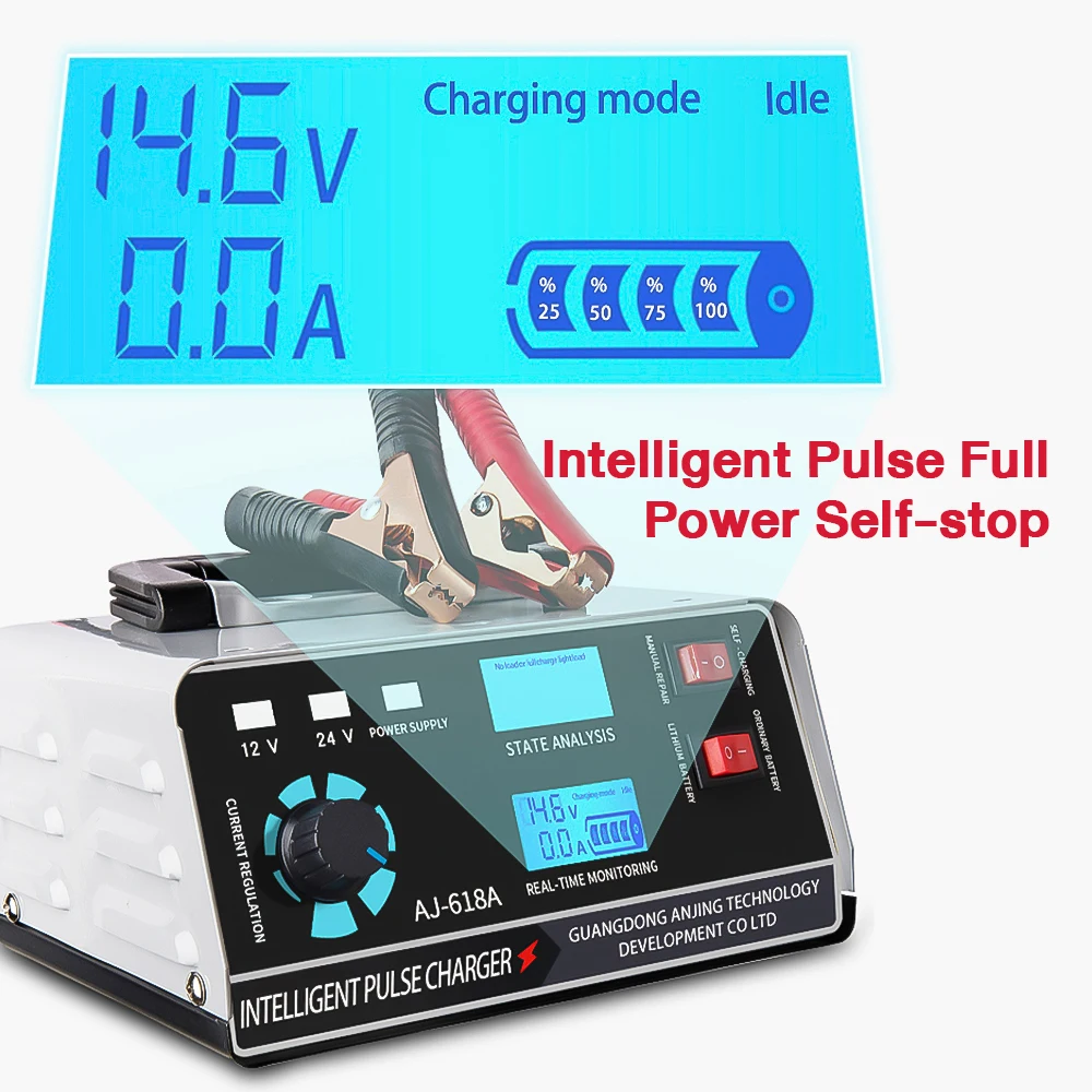 400W Car Battery Charger Large Power 12V/24V Battery Charger Trickle Smart Pulse Repair for Lead Acid Battery Lithium Battery