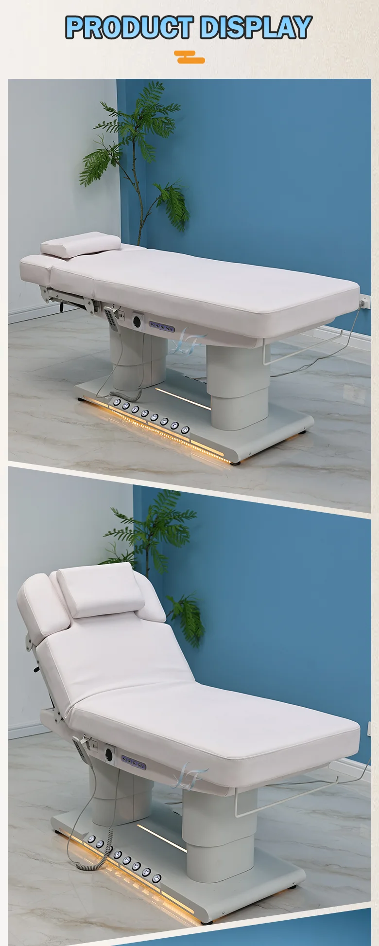 Elektrisches 4-Motor-Massage-Schönheitsbett mit Heizung, LED-Licht, Fußpedal, Handsteuerung, Anpassbarer Lederfarbe, Salon-Gesichtsbehandlungsbett – Detail 9