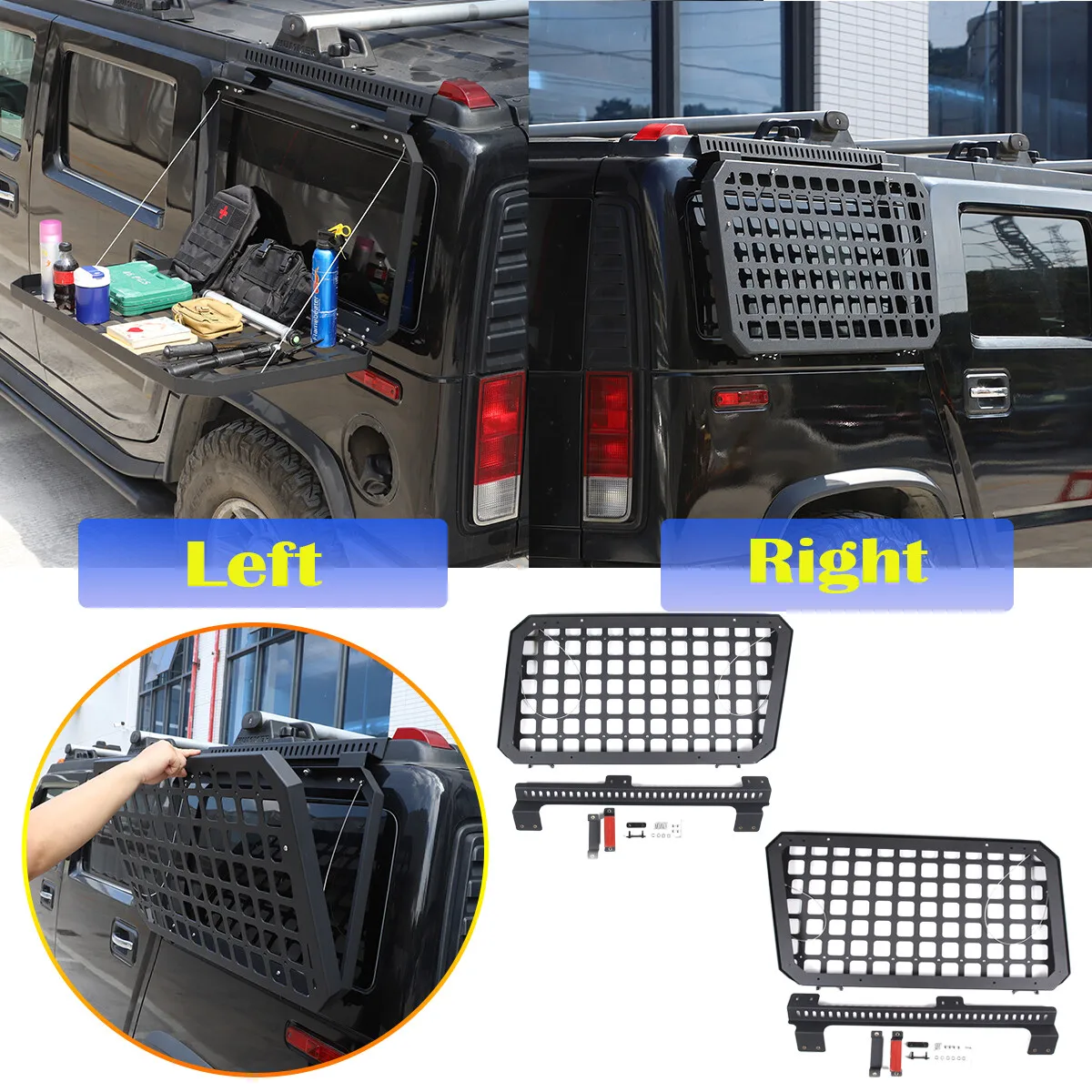 Aluminum Car Rear Window Glass Folding Table Storage Shelf Rack For Hummer H2 2003-2009 Trunk Molle Panel Rack Car Accessories