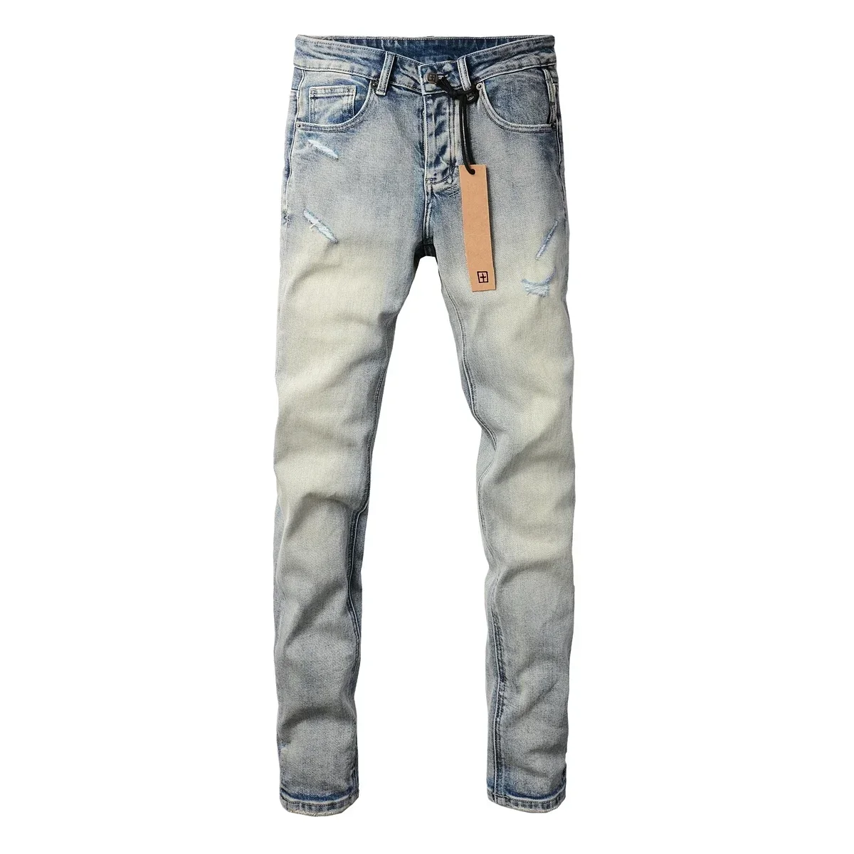 Nuevos pantalones vaqueros cruzados KSUBI para hombre, pantalones vaqueros ajustados elásticos de tiro bajo con agujeros de pintura American High Street, pantalones plisados rasgados