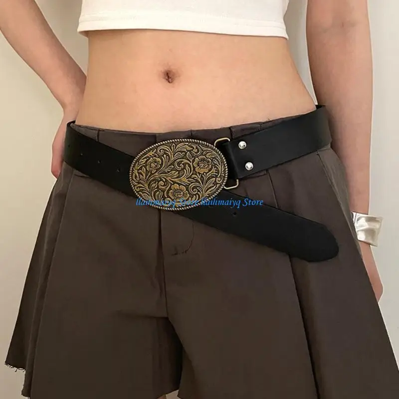 573B Flower Waist Chain Cowgirl Engraved Belt for Women Proms Club Party Daily