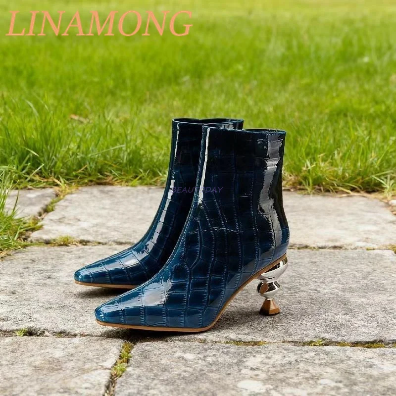 

Irregular Heel Dual Tone Gradient Women's Shoes Made of Cowhide Classic Deep Blue Wine Red Side Zipper Design Elegant High Heels