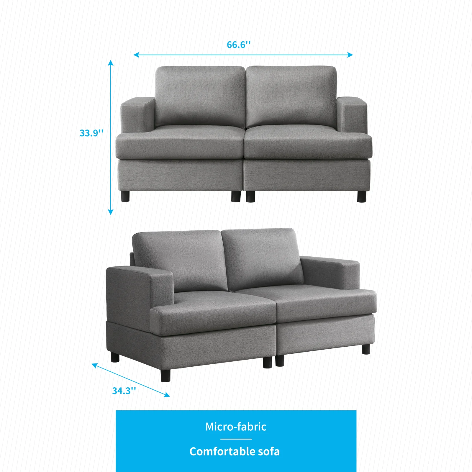 HORGAEO Loveseat，Linen Upholstered Round Arm Chairs with Accent Pillows, Comfortable Circle Club Sofa for Living Room