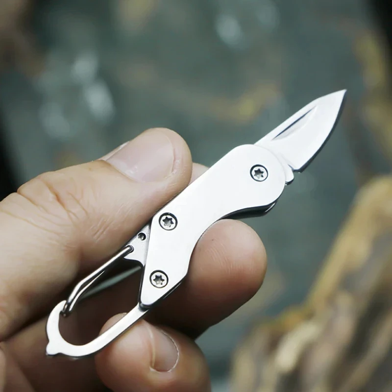 New Outdoor Mini Stainless Steel Lockless Folding Knife Outdoor EDC Fruit Knife Carrying Keychain and Non slip Handle