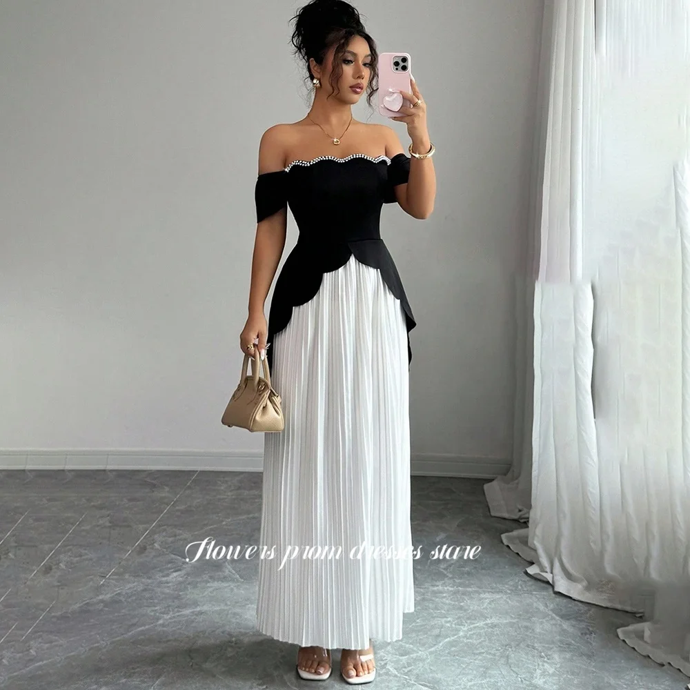 

Flowers Off Shoulder Prom Dress 2 Colors Party Dress Evening Dress with Pleats Formal Occasion Dress for Women Customized