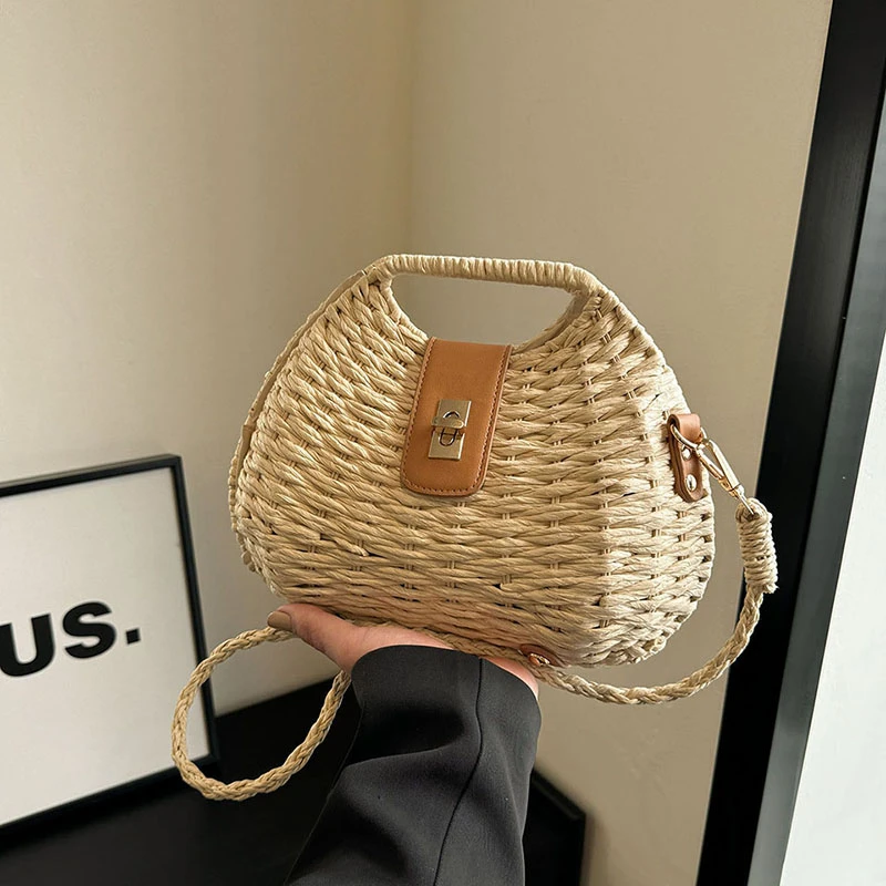 Knitting Solid Thread Personality Crossbody Bags Metal Lock Shell Shoulder Bags 2024 Hot Sale Hand Bags for Women Bolso De Mujer