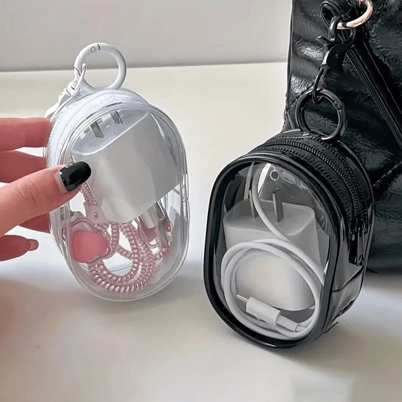 11 Mini Transparent Chain Pockets, Compact Multifunctional Storage Box, Keychain, Can Hold Chargers and Headphones