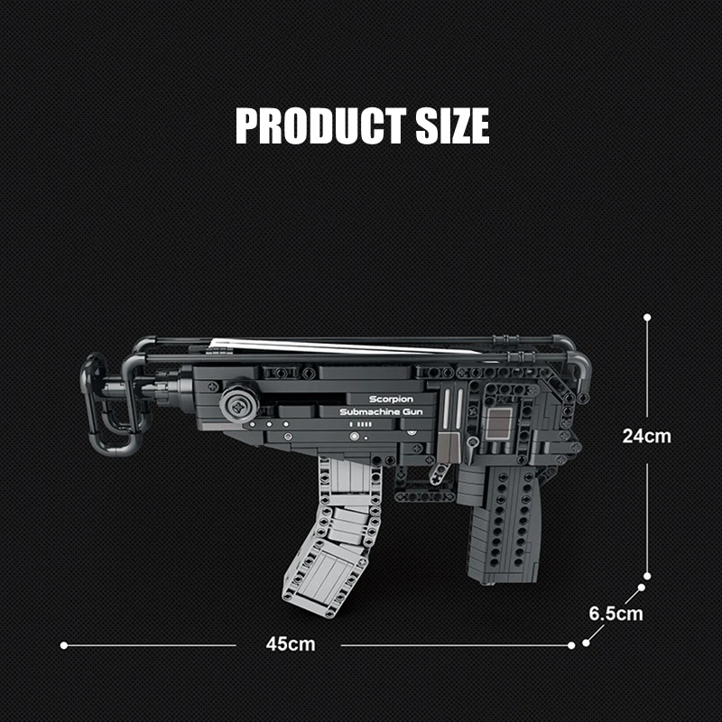 Creative MOC Scorpion Pistol Model Building Blocks WW2 Military Weapon Firearms Series DIY Bricks Gun Toys For Boys Adult Gifts