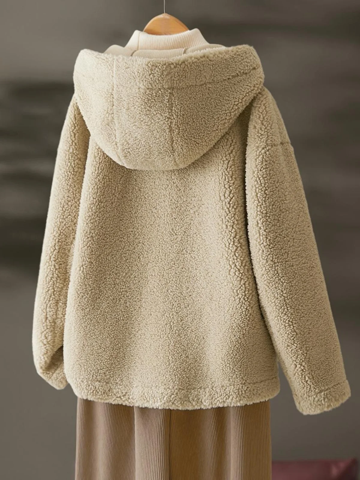 IHIMI Jaqueta de Pele Curta Espada de Inverno Fena Casual com Capuz Forrada de Lã Versátil de Alta Qualidade Fibra de ...