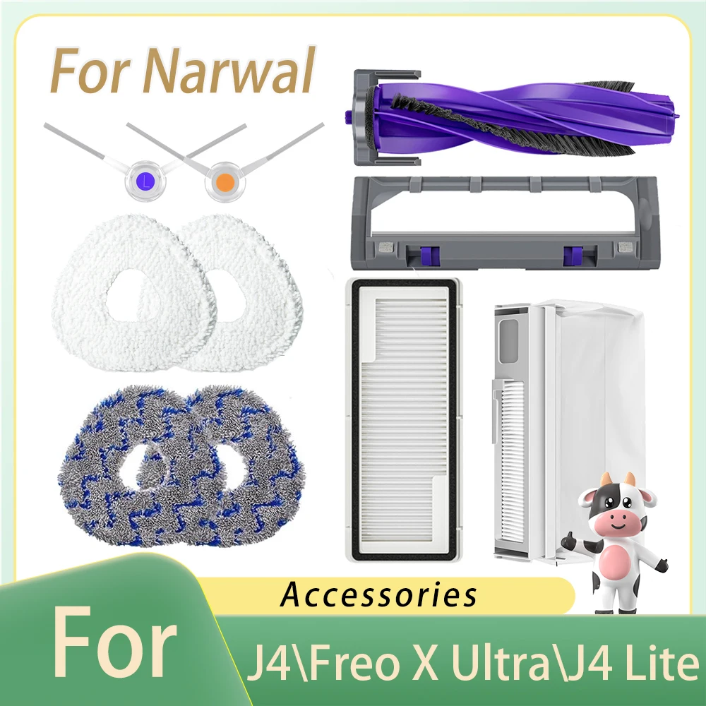 Roller Brush For Narwal J4\\Freo X Ultra\\J4 Lite Spare Parts Side Brush HEPA Filter Mop Pad Dust Bag Replacement Accessories