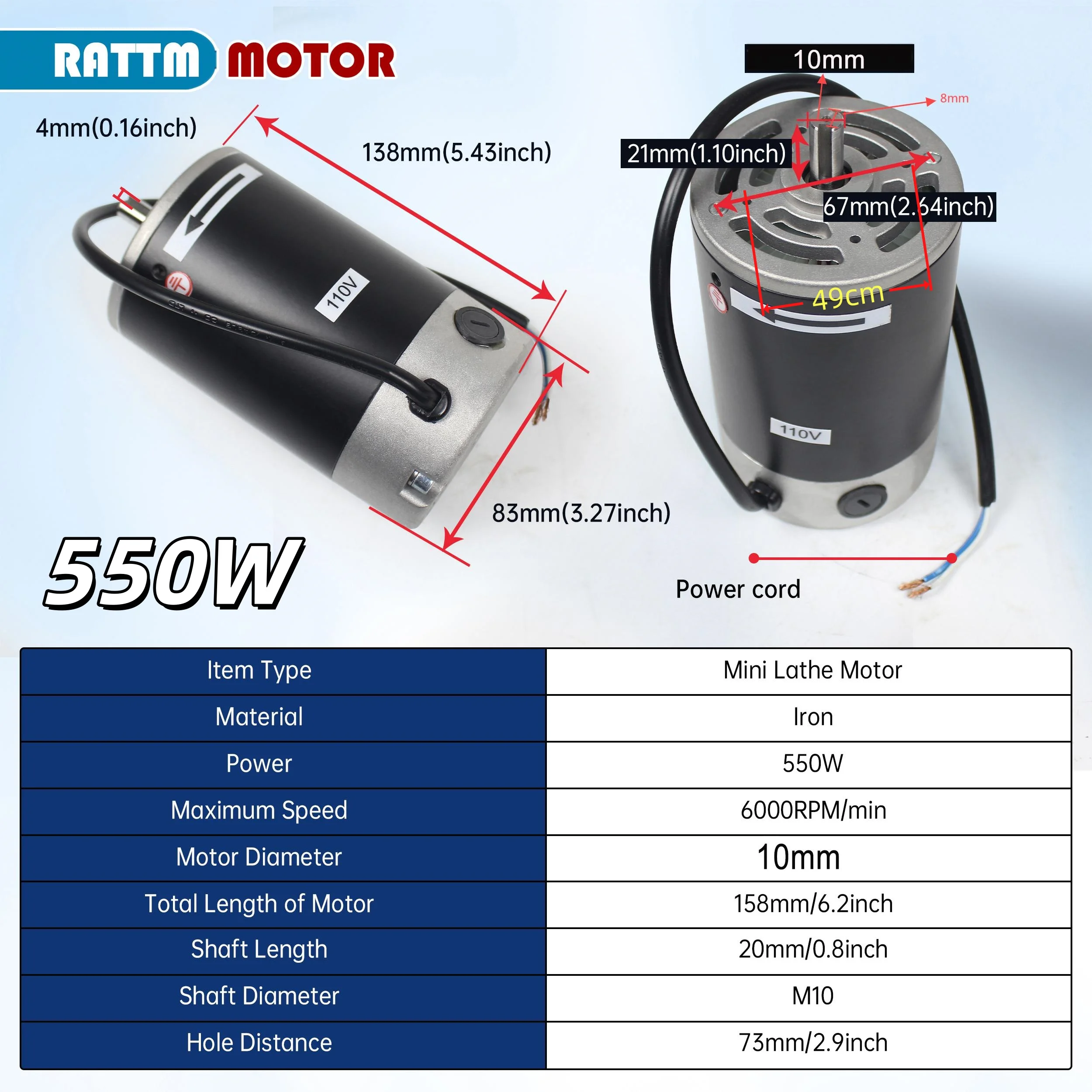 550W 600W 750W DC Lathe Brushed Motor 110V / 220V For CJ 0618 CD-210V MX-210V WM-210V Lathe Machine Part