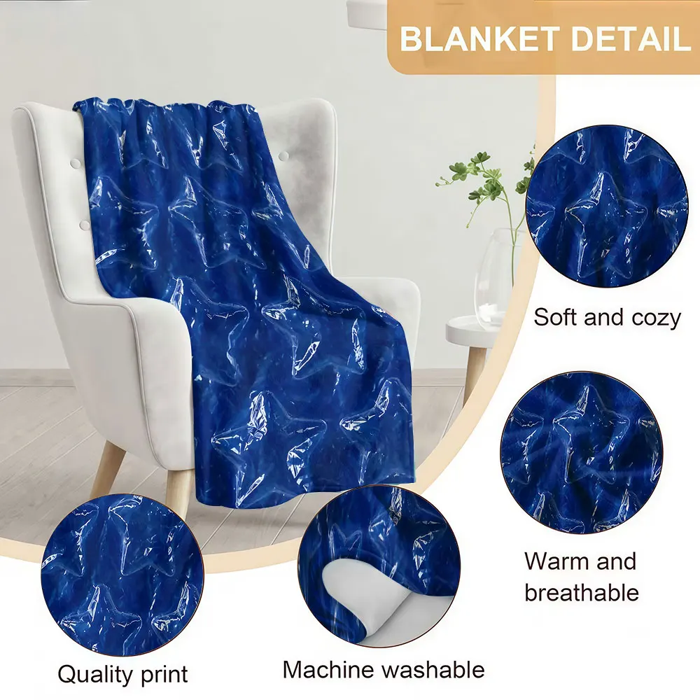 Blue Star Bubble Texture Soft Warm Flannel Blanket Lightweight Cozy Christmas Halloween Home Decor Room