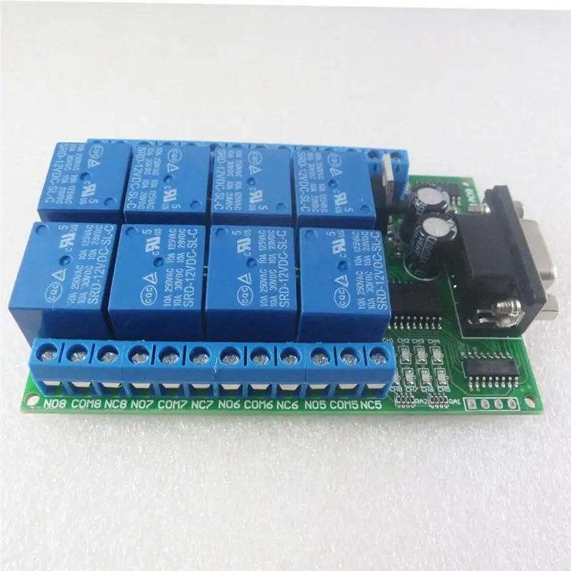 Stylish-DC 12V 8 CH RS232 Relay Board PC USB UART DB9 Remote Control Switch For PLC Smart Home Garage Door Car Alarm Farm Motor