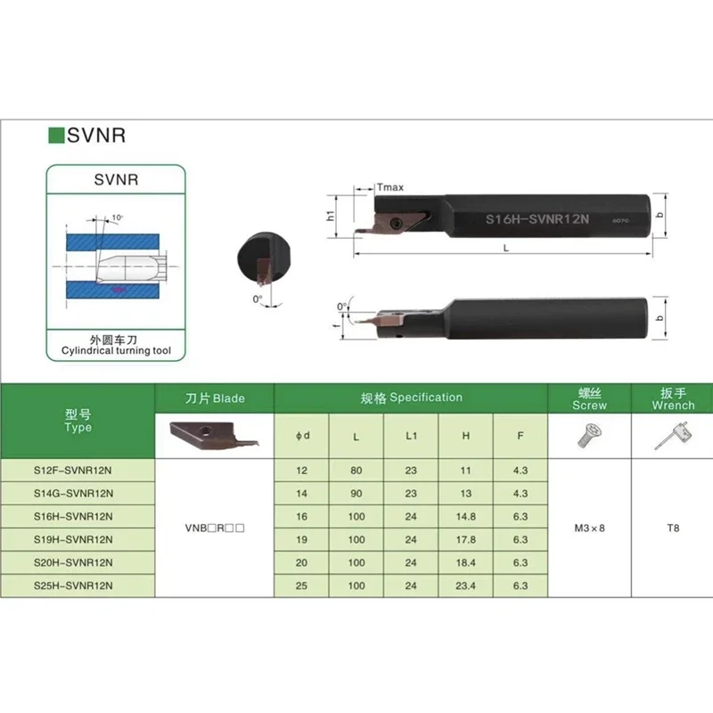 CNC Turning Grooving Tool Holder interno, S10F-SVNR12N S12F-SVNR12N S16H-SVNR12N S20H-SVNR12N SVNR SVNR12