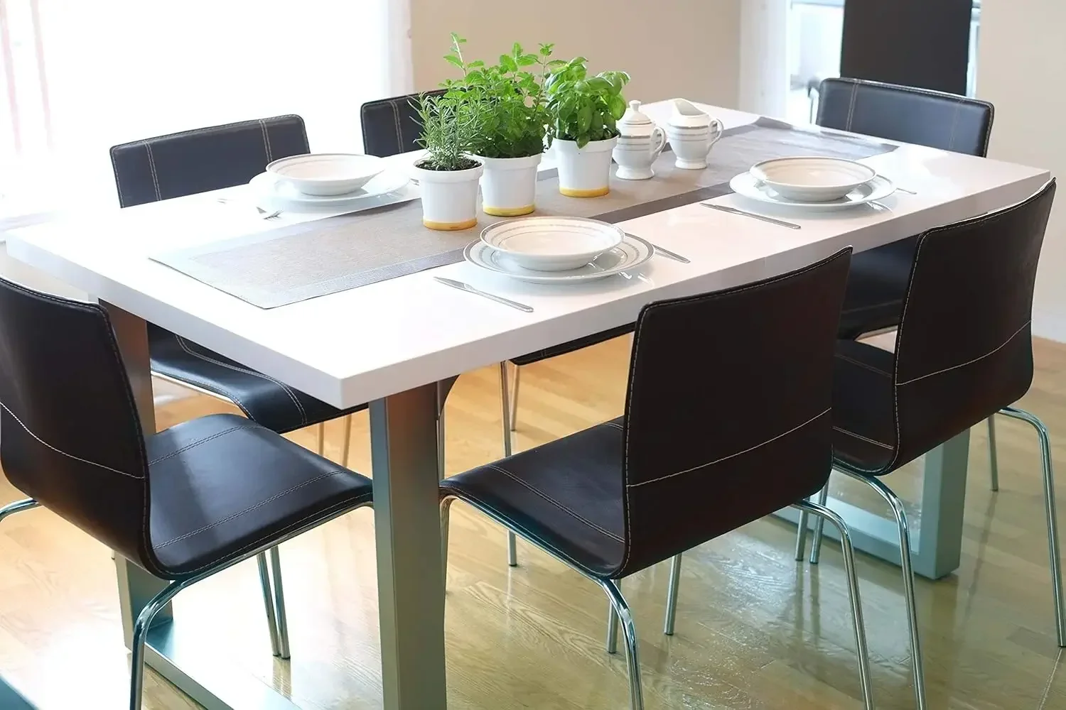 

Roman Extendible Dining Table Pedestal Table MDF High-Gloss White (TABLE ONLY)