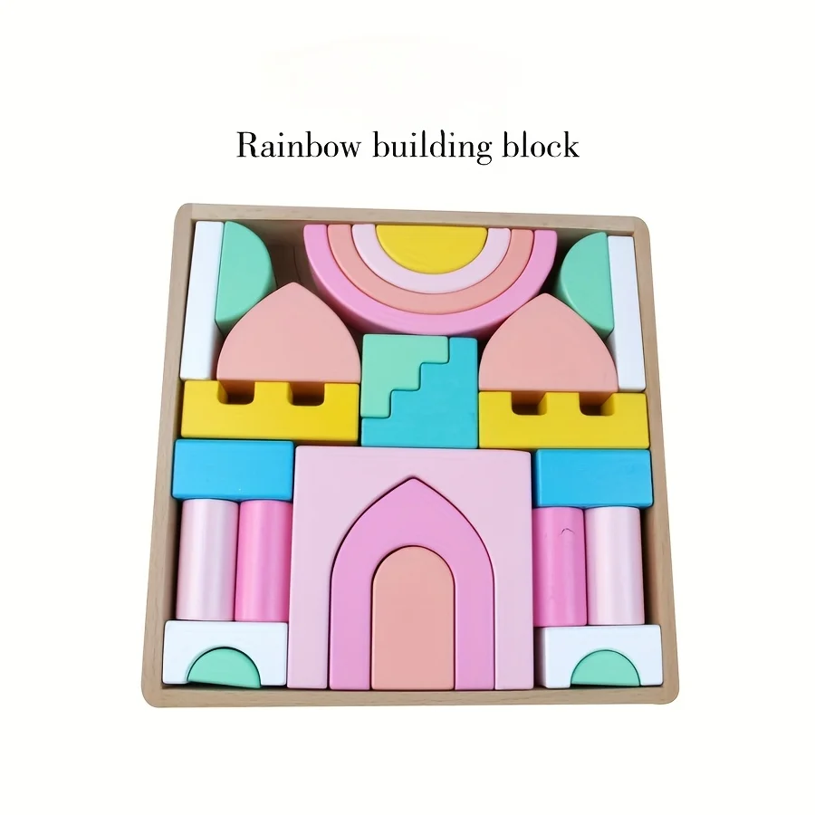Bloques de arcoíris de madera coloridos, figuras apilables, juguetes apilables, juguetes y regalos de aprendizaje para niños pequeños