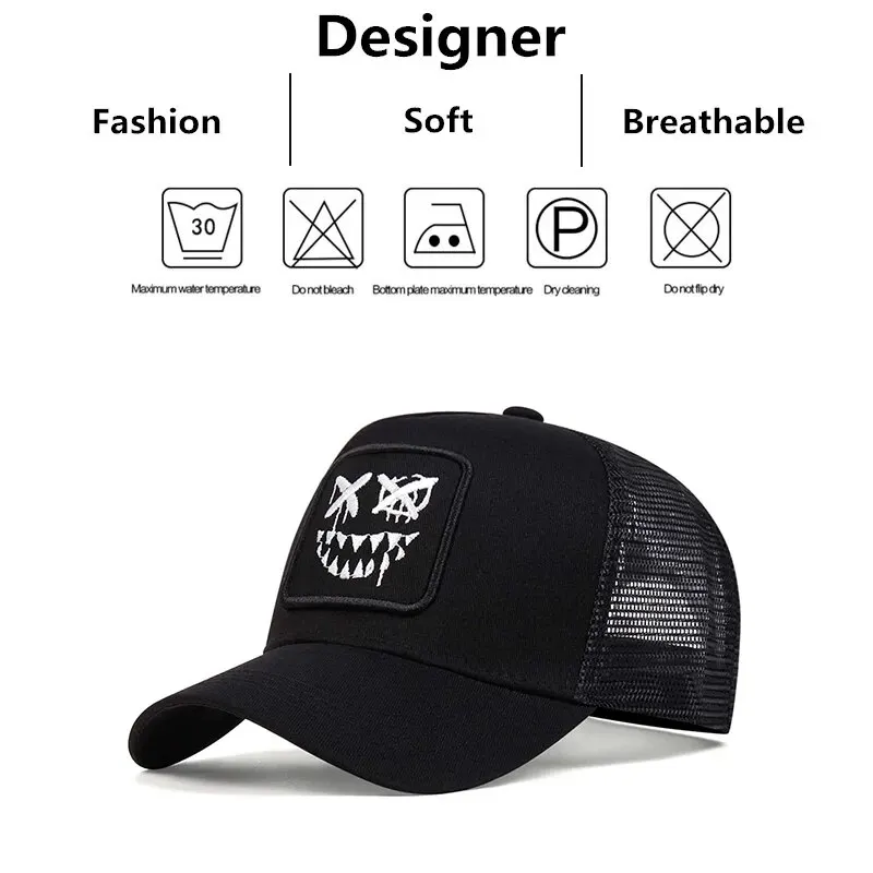 Teeth Smiling Face Embroidery Baseball Mesh Cap Truck Hat For Men Women Adult Outdoor Casual Sun Caps Adjustable Sports Golf Hat