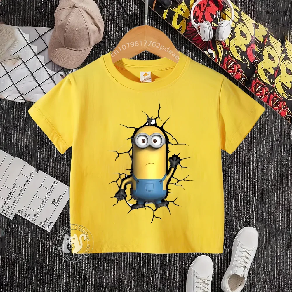 Teen Trend 100% Cotton T-shirt Brand Children's Cartoon Minions Comfortable Crewneck Cotton T-shirt Boys Girls Short Sleeve Top