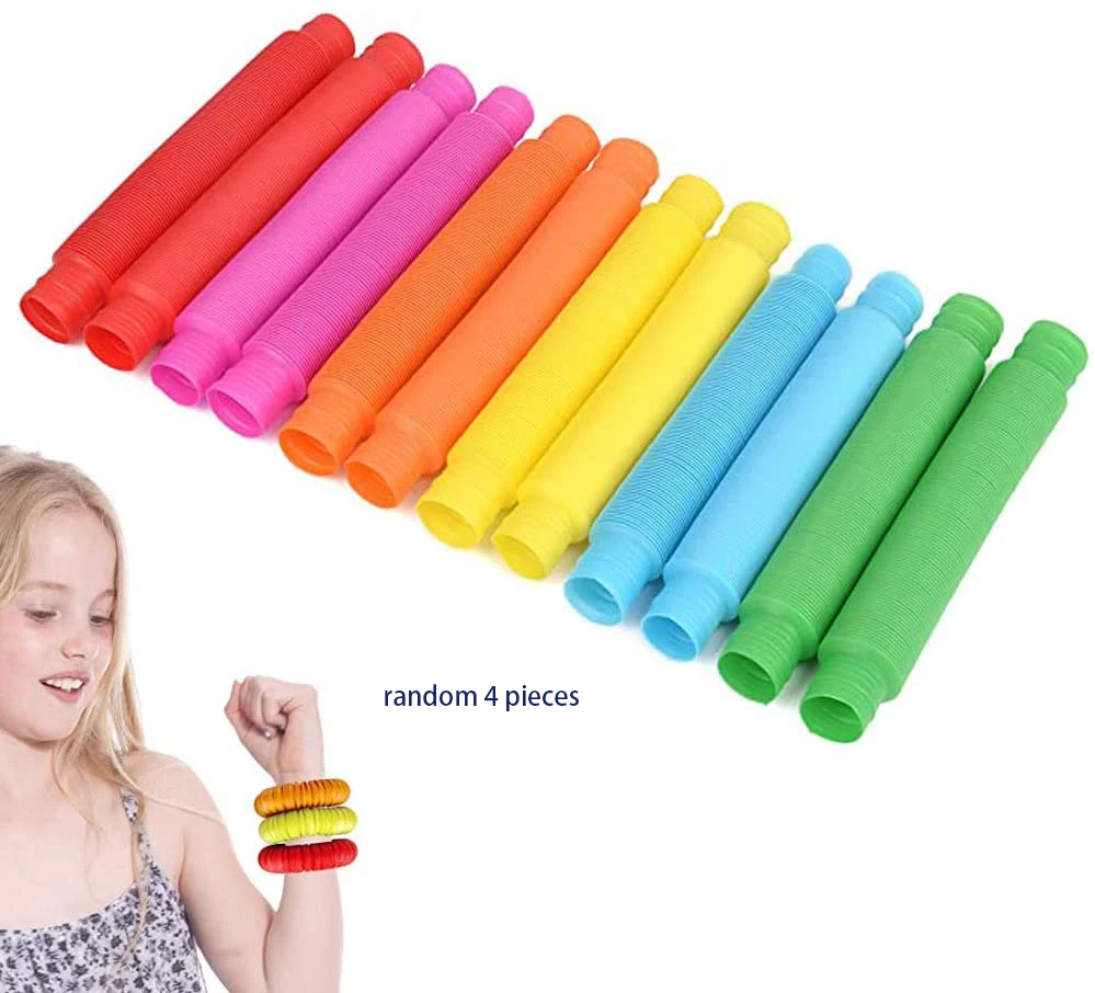 4-pack Mini Pop Tube Zintuiglijk Fidget Speelgoed Kleurrijk Heavy-Duty voor Bouw Gebouw Educatief Speelgoed voor Stress Autisme ADHD