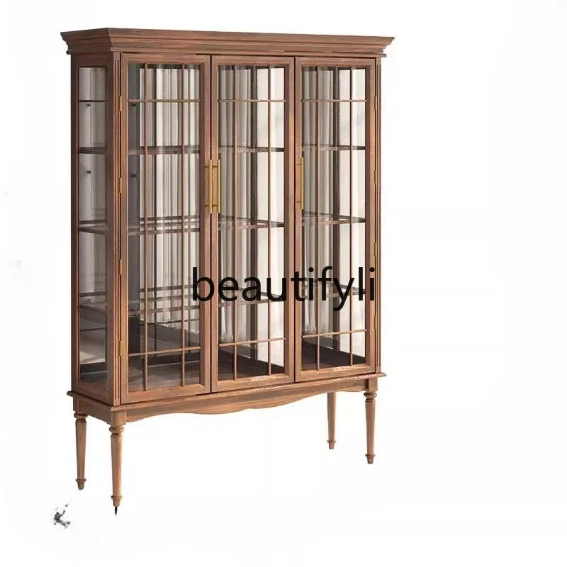 

45Solid wood display, display case, glass bookcase, living room light luxury, Italian light luxury wine cabinet