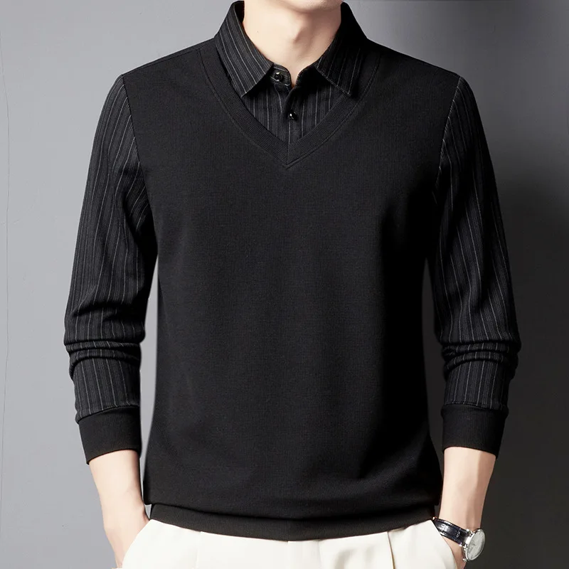 New Autumn/Winter Fashion Trend Solid Color Striped Polo Collar Button Panel Long Sleeve Simple Casual Men's Comfortable Sweater