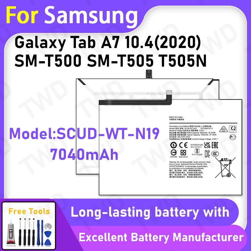 

7040mAh For Samsung Galaxy Tab A7 10.4 (2020) Battery SCUD-WT-N19 Replacement Bateria+Free Tools