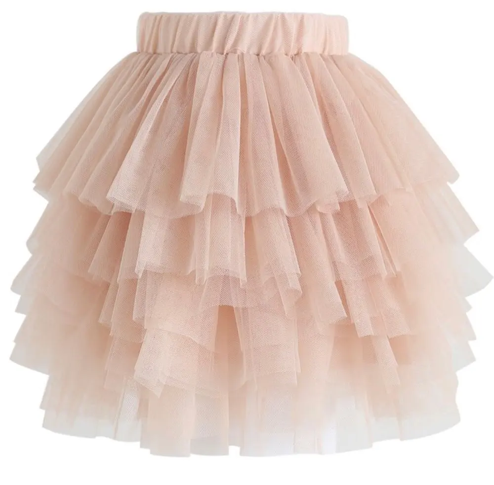 Blush Pink Skirts A Line Layered Ruffle Elastic Waistband Cupcake Skirts Mini Length Short Skirt Tulle Custom