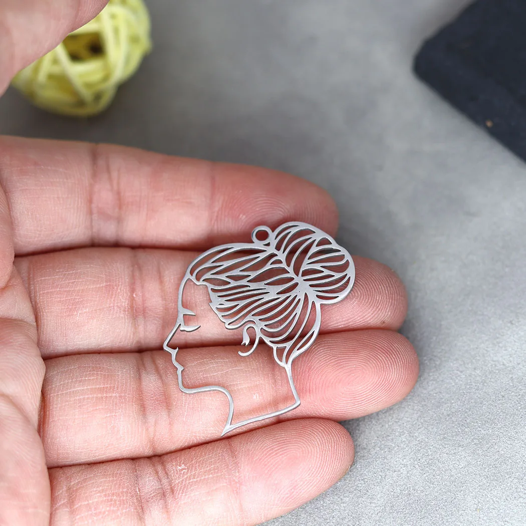 3PCS Exquisite Flower Leaf Rabbit Waterdrop Cloud Lady Face Phase Moon Pendant Stainless Steel Handmade DIY Charms Accessories
