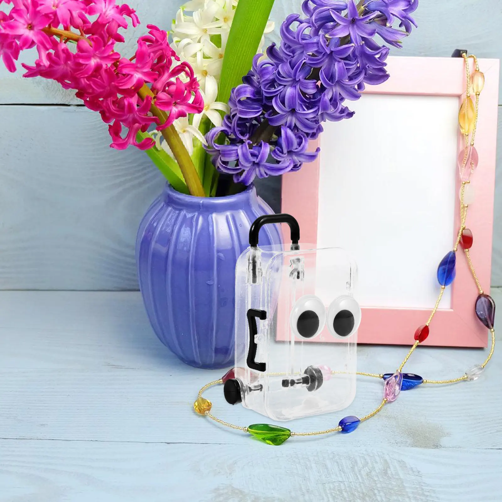 Ultra Small Expandable Wheel Mini Jewelry Box Transparent Suitcase Shape Removable Organizer Portable Ring Earring Case
