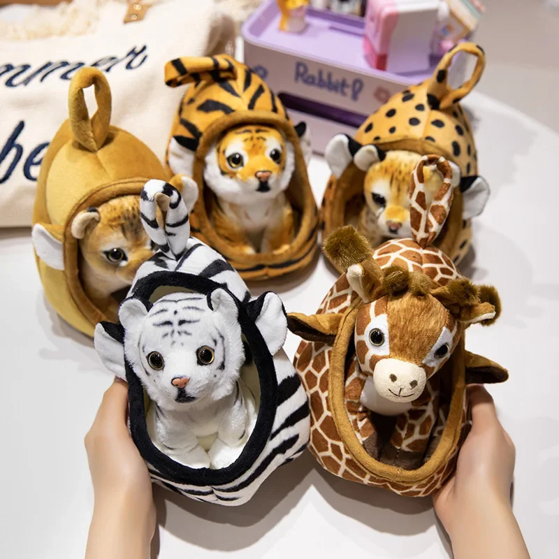 1Pc 18CM Kawaii Animal Nests Plush Toy Simulation Tiger Lion Leopard Nest Plushie Doll Stuffed Soft Funny Birthday Gift