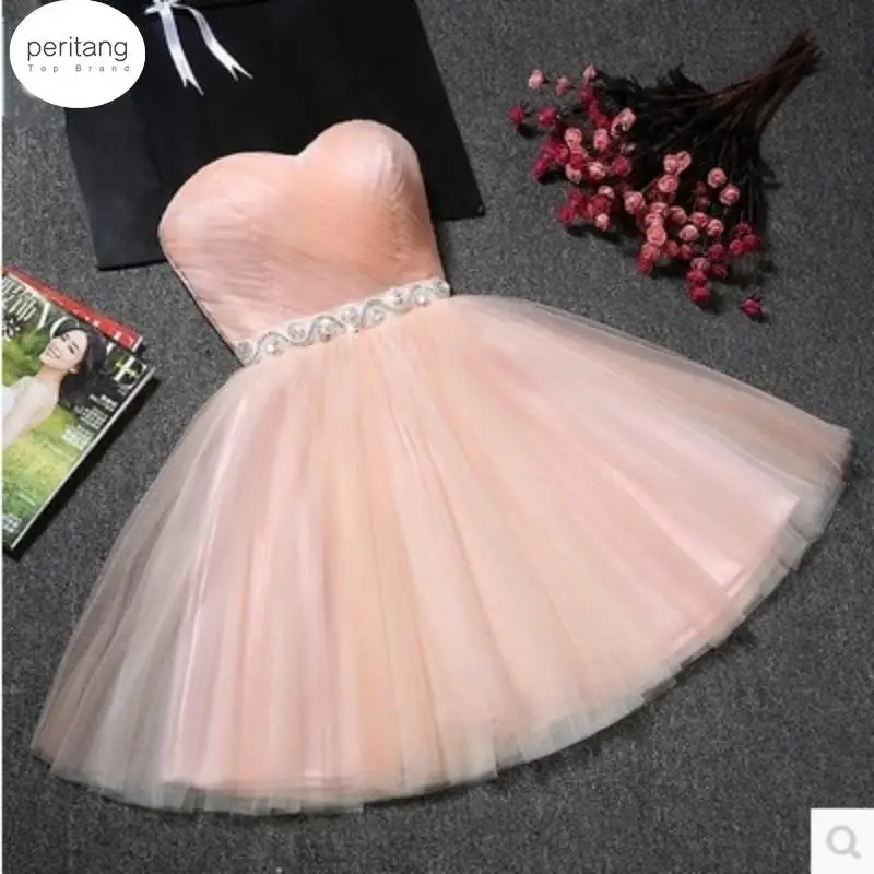 9 Colors Vintage Strapless Tulle Shiny Beading Mini Womens Dresses Girls Short Formal Evening Party Dresses Vestidos Female