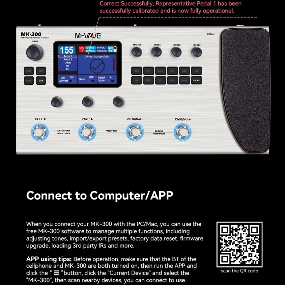 M-VAVE MK-300 AI Guitar Bass Multi-Effect Processor 150s Looper 128 Drums MIDI DAW 120AMP 10h Battery ANN Neural Modeling