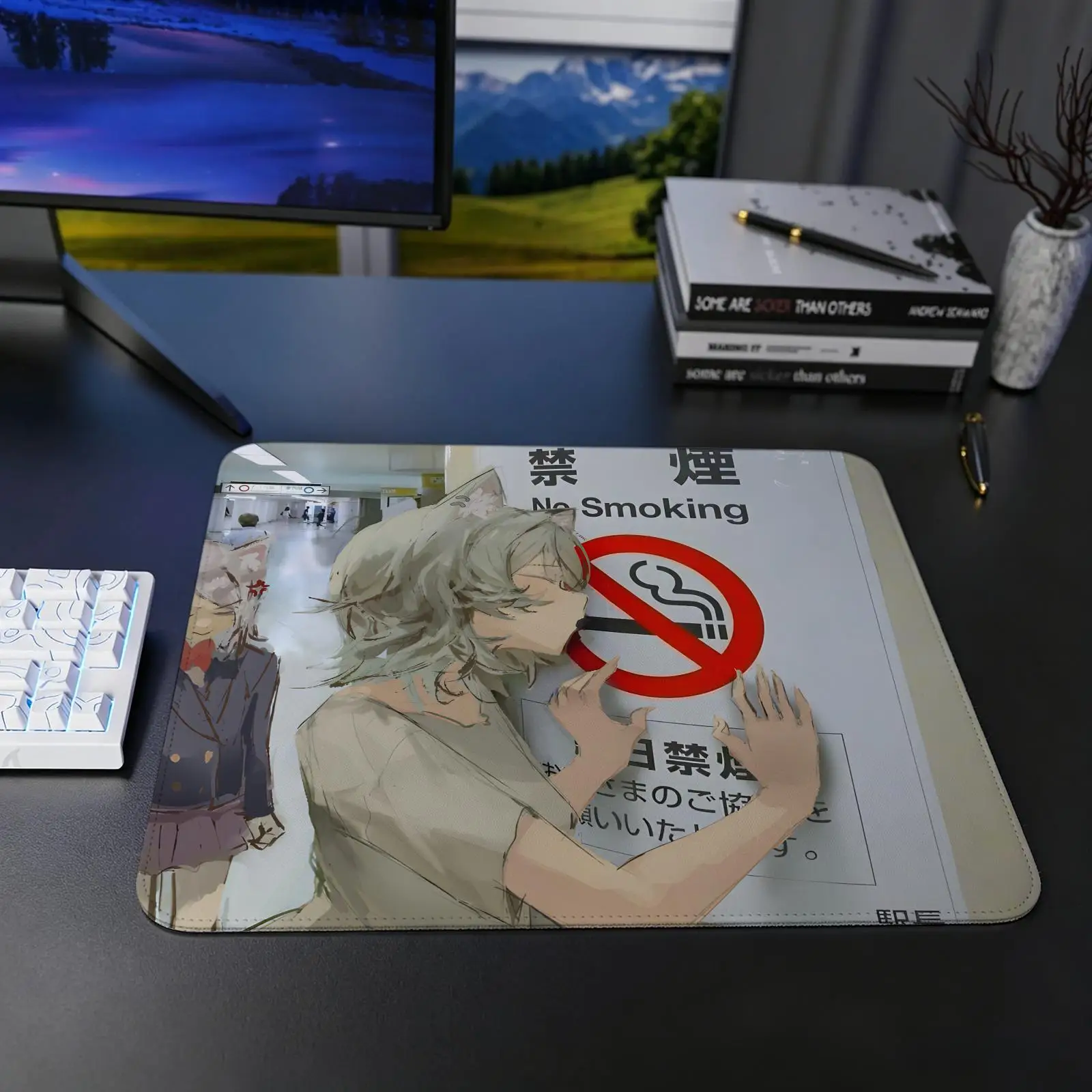 Chainsmoker Cat Mouse Pad Regular gaming mouse pad S/M/L size Office mouse pad Laptop desk mat Stitched edge mouse pad