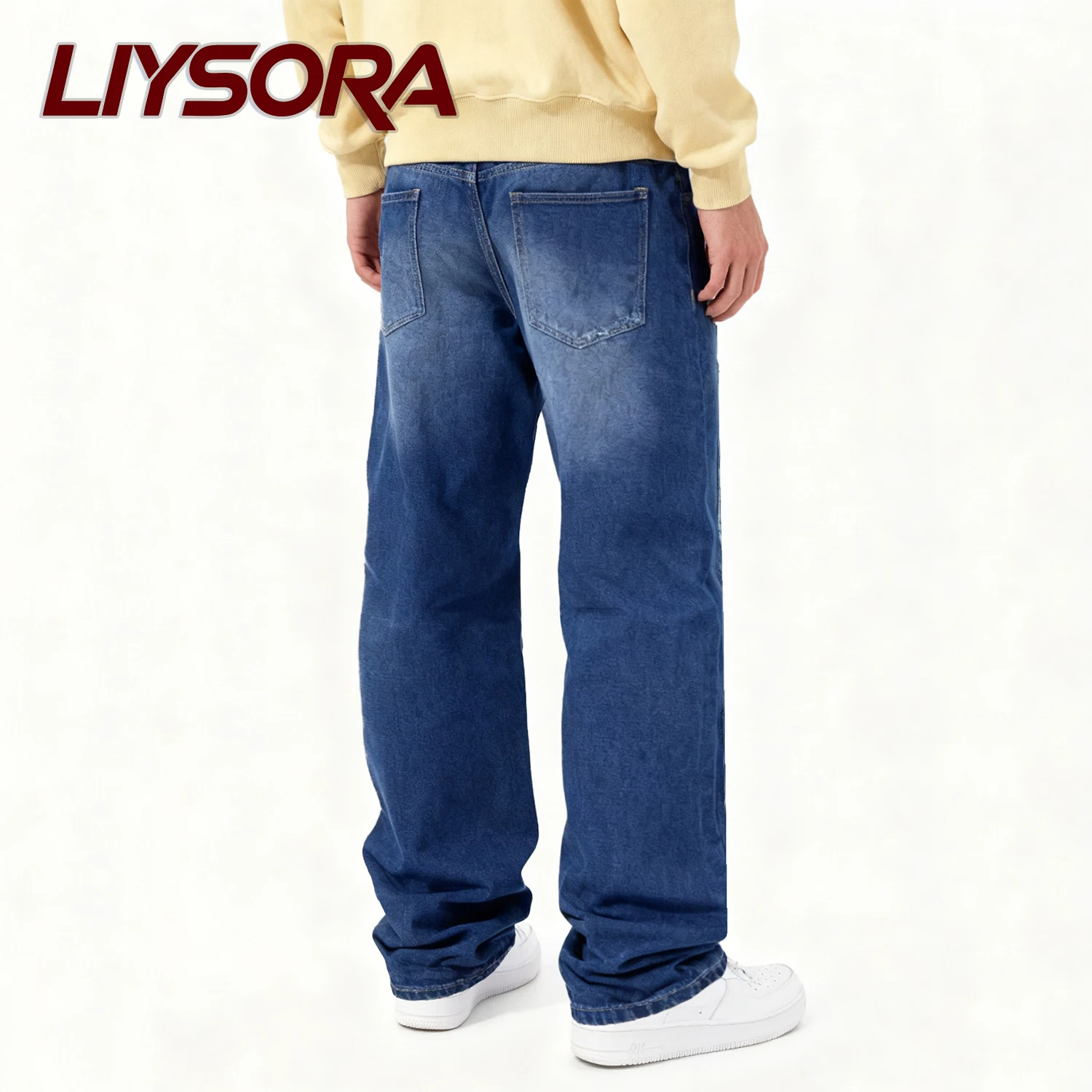 جديد الرجال الأمريكية الخريف فضفاضة المناسب مستقيم الساق الجينز شارع العليا لصق الدنيم السراويل الشتاء المرقعة الجينز الهيب هوب بانت #5