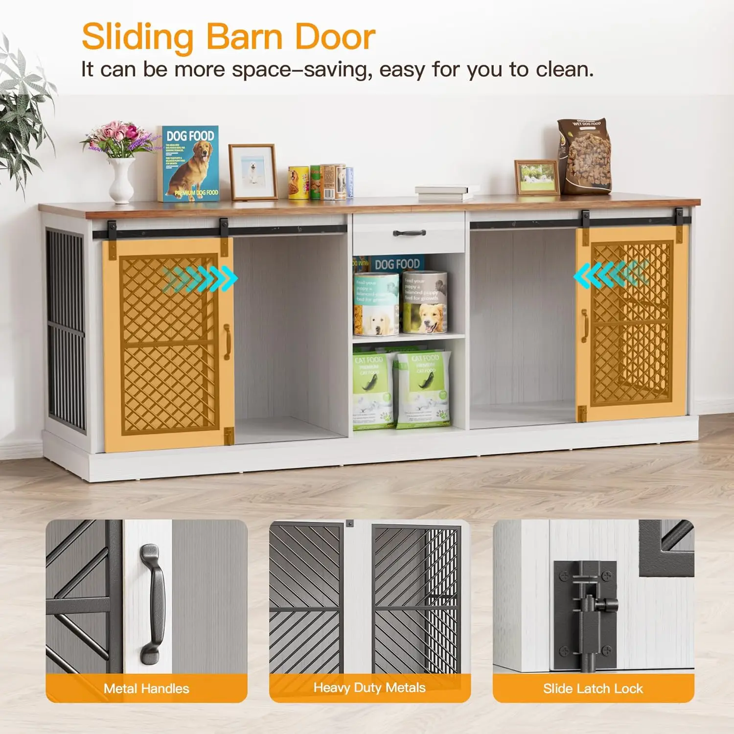 Sturdy Indoor Double Dog Crate Furniture, Large Breed Wooden Kennel End Table with TV Stand