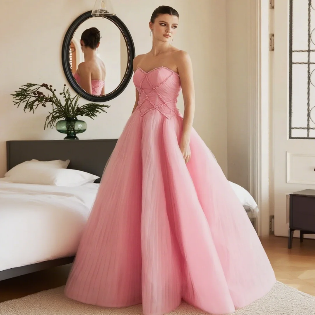 

Customized Sweetheart Beaded Silk Evening Gown with Rhinestone Beading A-line Women's Formal Dress