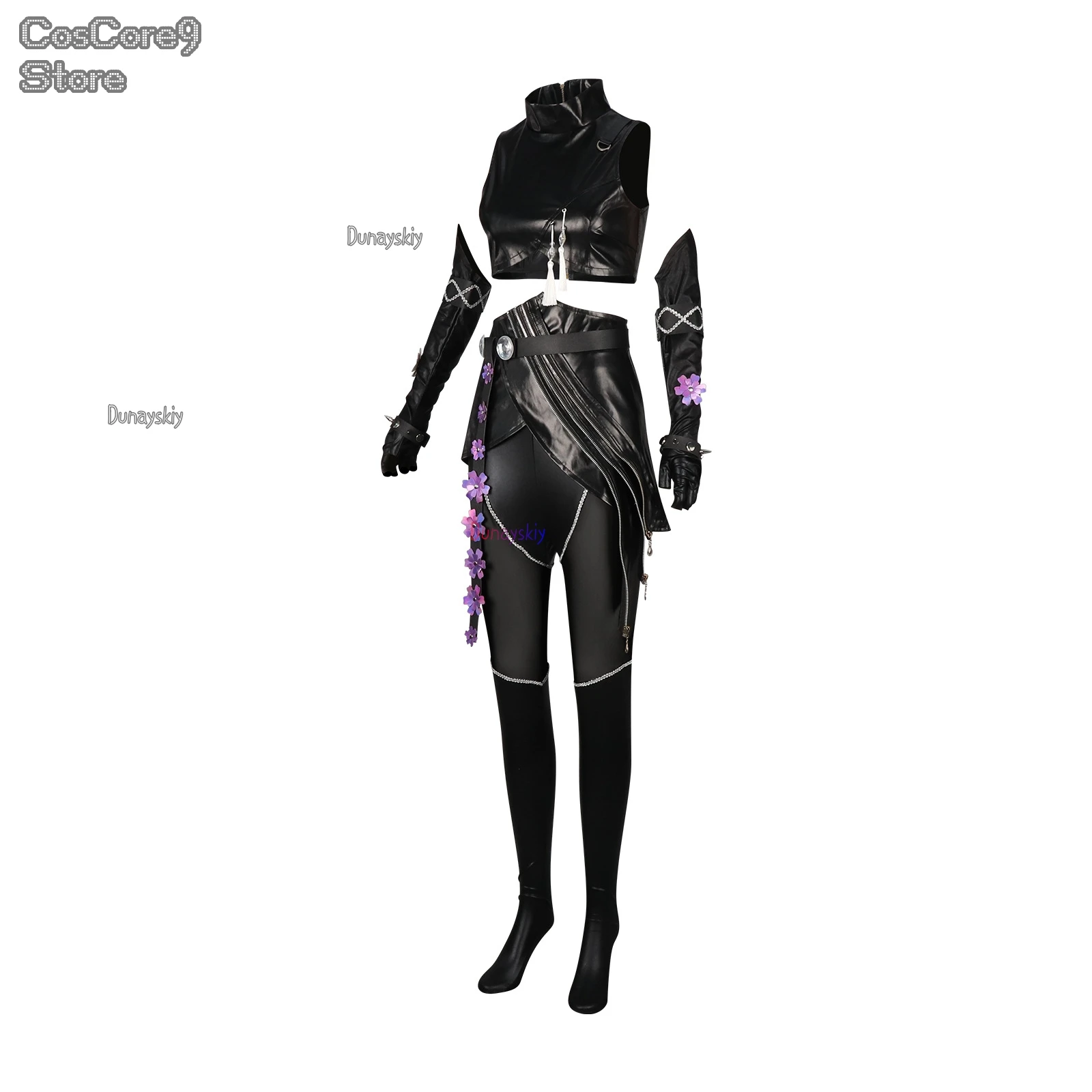 Kpop شيطان هنتركس ميرا تأثيري حلي شعر مستعار الصيادين النساء الفتيات الأسود سروال علوي من الجلد أداء دعوى هالوين slaloch win상 #3