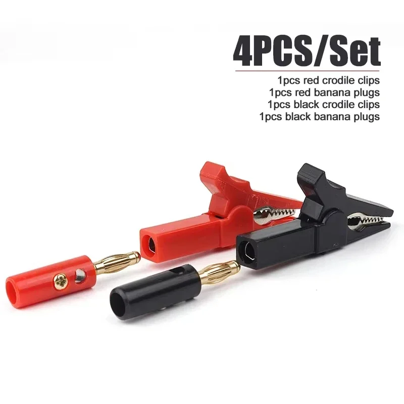 4pcs/Set Alligator Clip + Banana Plug, Test Probe With 4mm Banana Plug Cable Clips Red + Black Stonego Test Accessories