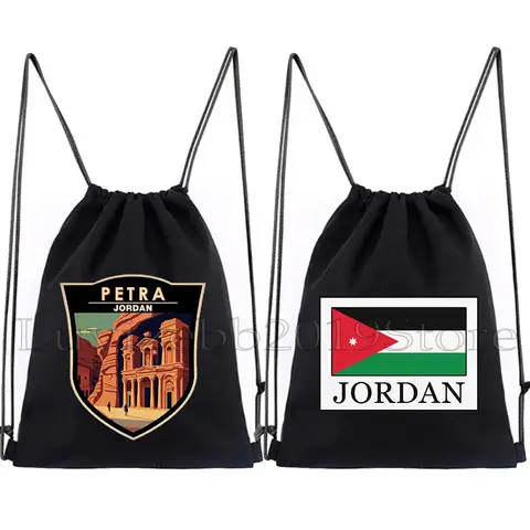 Petra Jordan Flag Map Round Emblem Jordan Lake North Carolina Drawstring Bags Soccer Backpack Gym Sackpack Cute Gifts String Bag