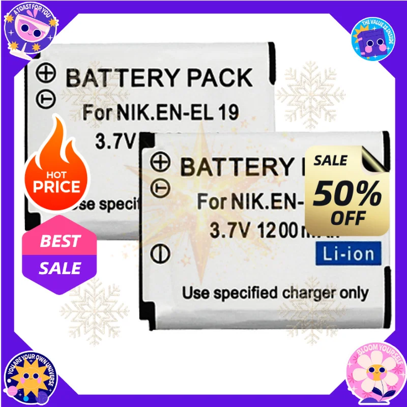 SWZY 3.7V 1200mAh EN-EL19 for Nikon Coolpix S6600 S3100 S6900 S7000 2500 2600 S3200 Camera + Charger