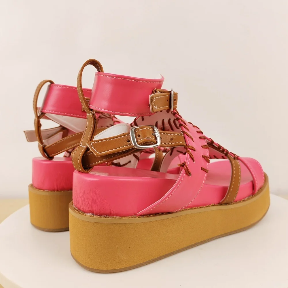 منصة إسفين جولة اصبع القدم الصنادل أزياء أحذية النساء Zapatos Mujer