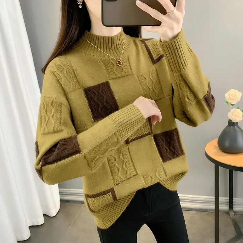 Autumn Winter Korean Loose Sweaters Women New High-quality Long Sleeve Mock Neck Knitting Bottoming Shirt All-match Lady Top