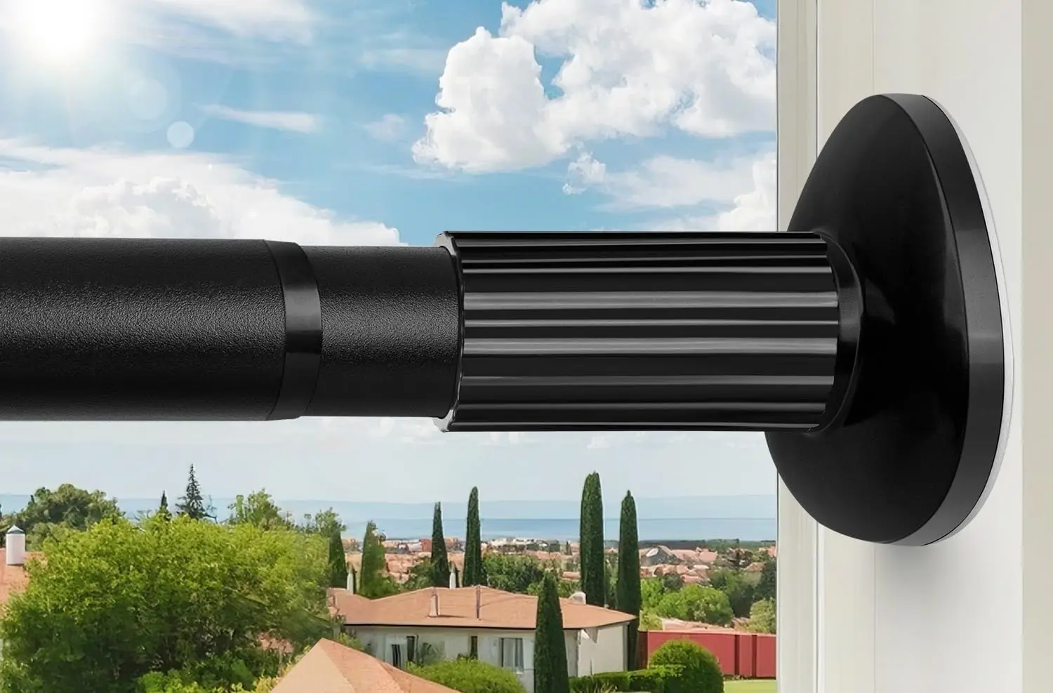 

Adjustable Tension Curtain Rod 51-165 Inch, No Drill Installation for Windows Bathroom Patio, Rust-Resistant Black