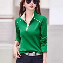 European Station Long sleeved T-shirt Women's Spring and Autumn New High end Light Luxury Zipper Stand up Neck Loose Casual Top