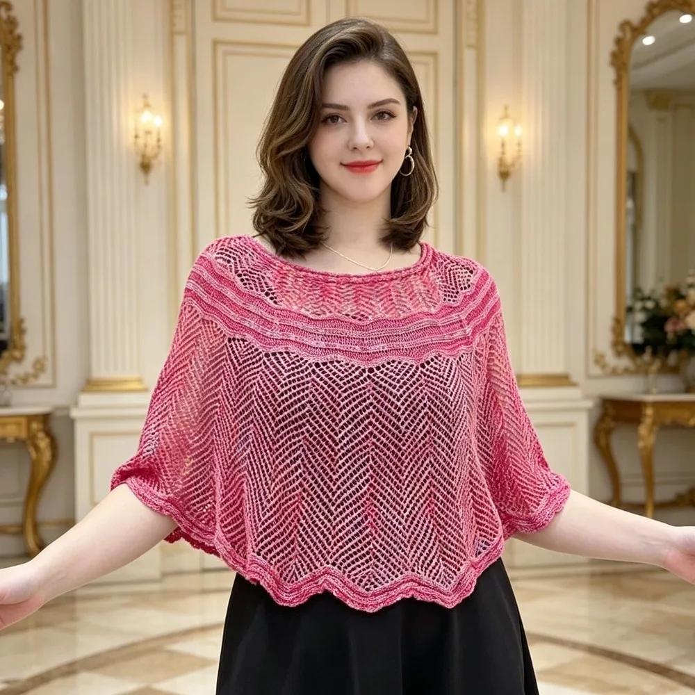 Pullover Style Crochet Shawl Pearl Brooch Detachable Collars Hollow Out Shawl Lace Thin Air-conditioning Coverall Daily
