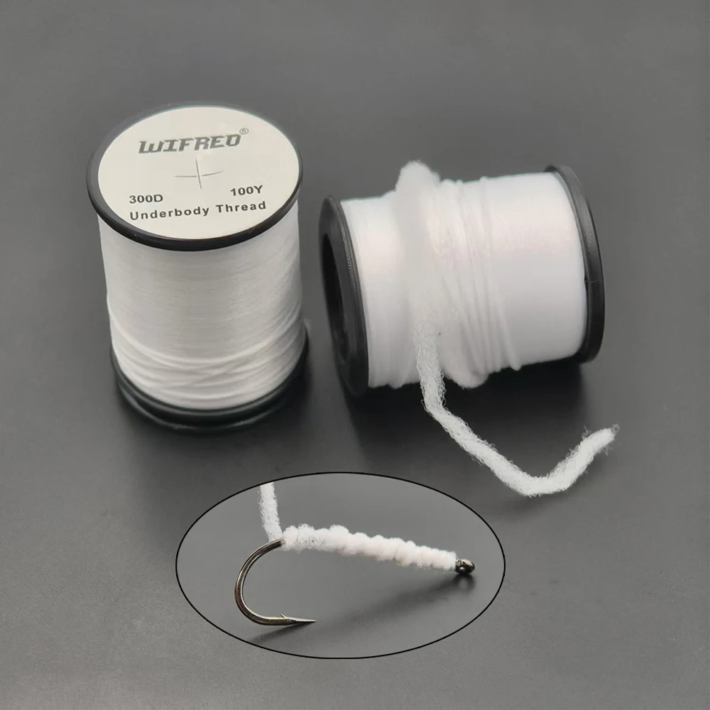 2PCS 300D 600D White Underbody Stretch Fly Tying Thread Easy Wrap Scud Salmon & Steelhead Pattern Fly Fishing Tying Material
